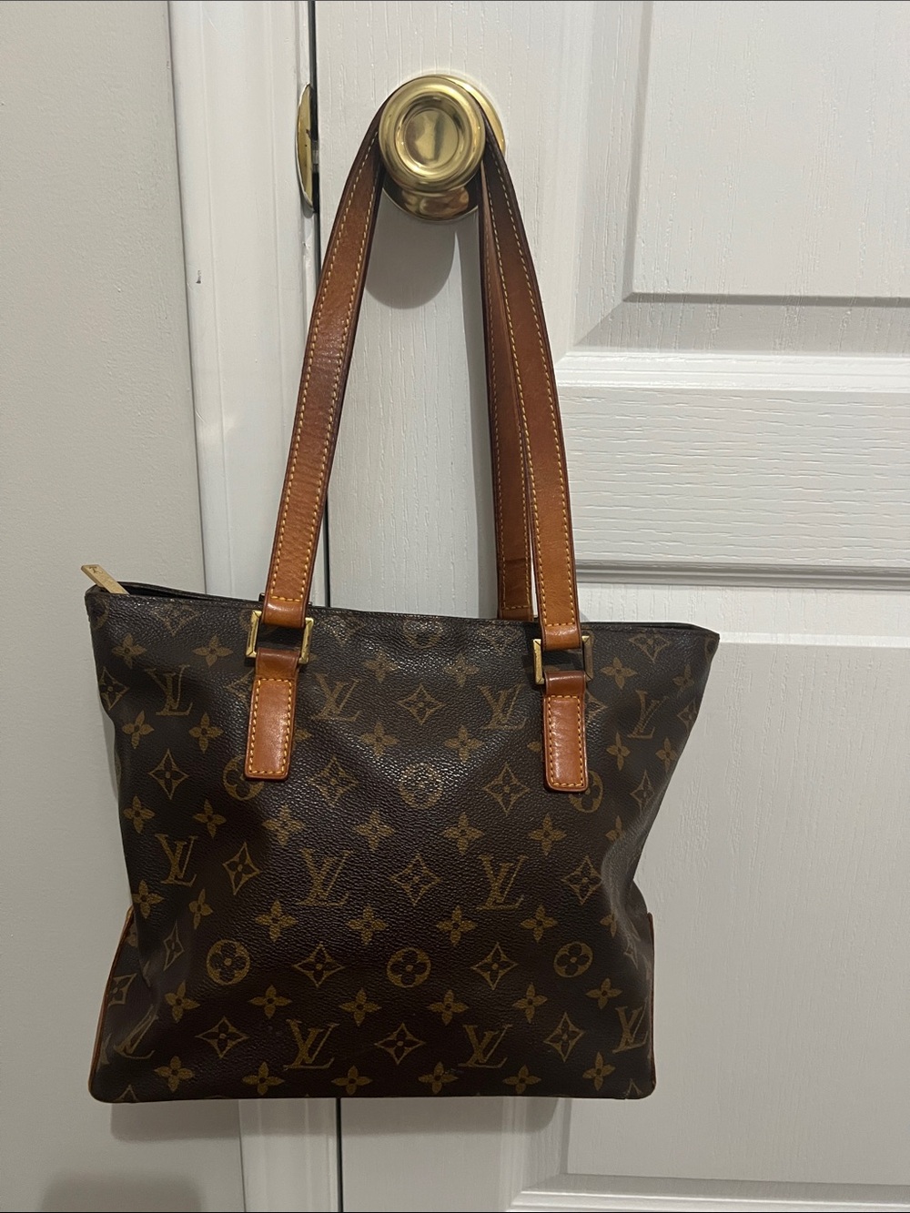 Louis Vuitton Monogram Canvas Brown Shoulder Bag with Tan Straps